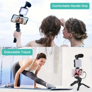 LED Fill Light Tripod Stand Mini Microphone Set for Video Recording